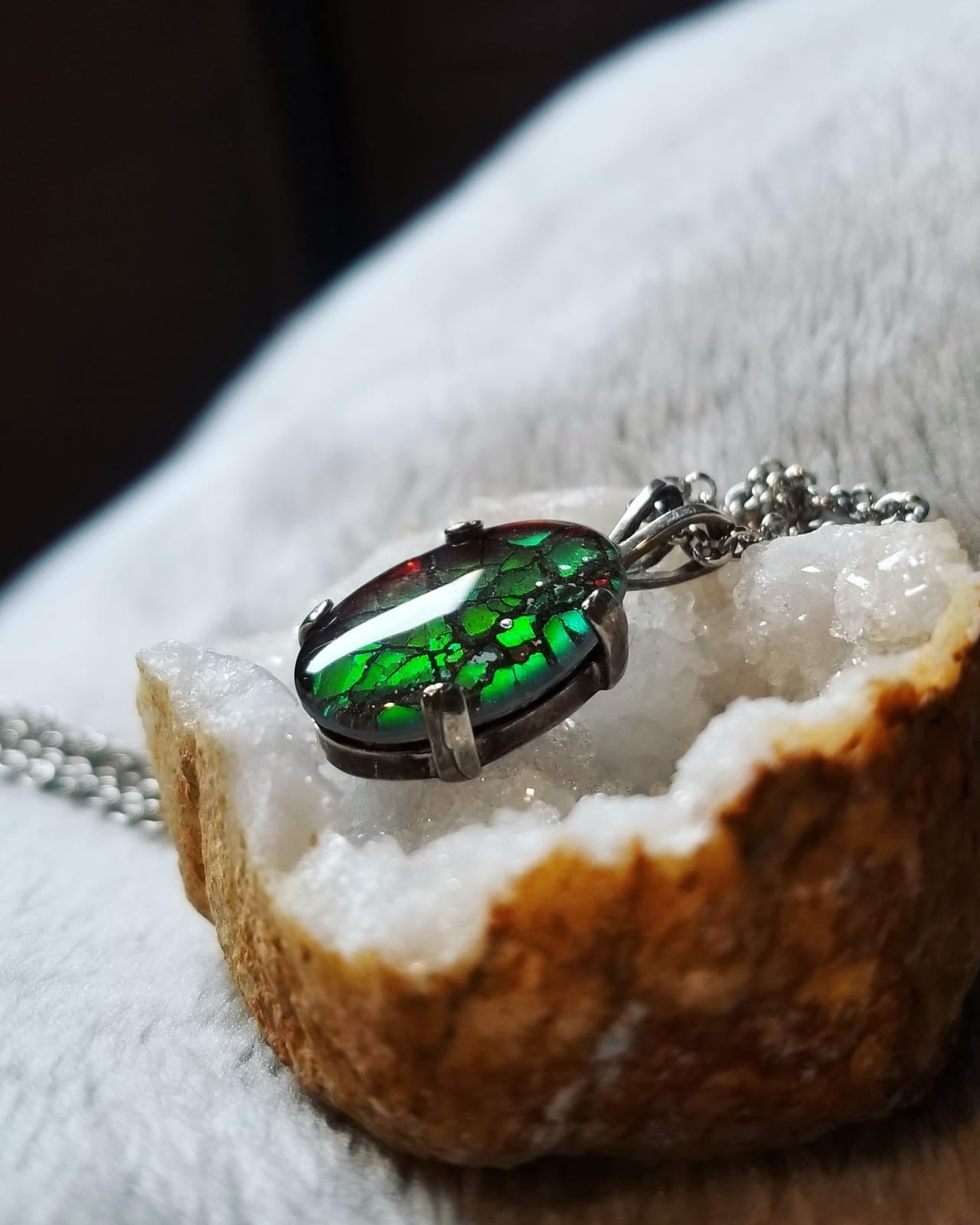 Ammolite Emerald Pendant