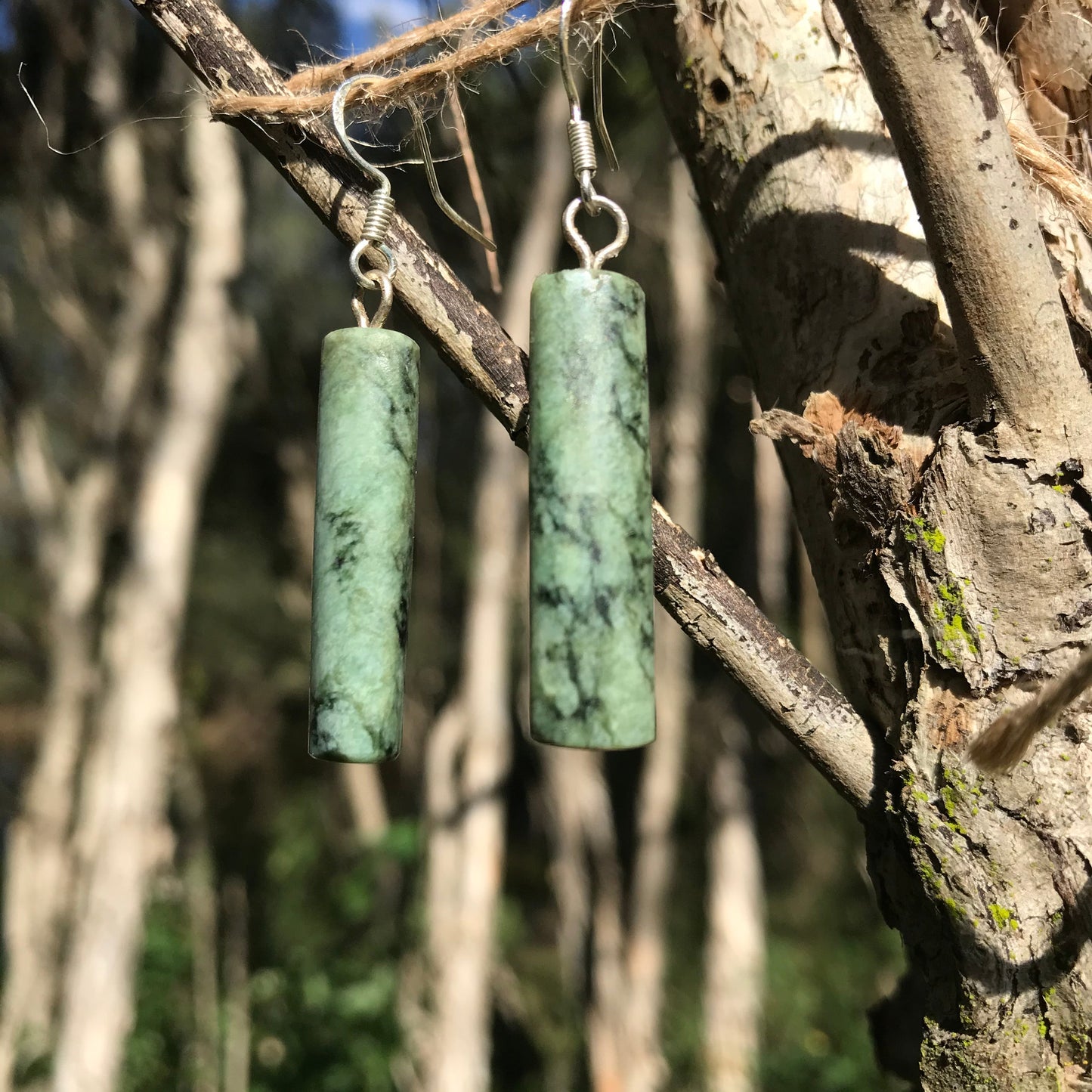 Cylinder earrings (New Zealand pounamu)